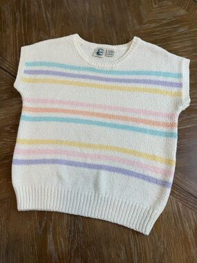 Vintage Colter Bay International Cream Knit Striped Sleeveless Sweater Top